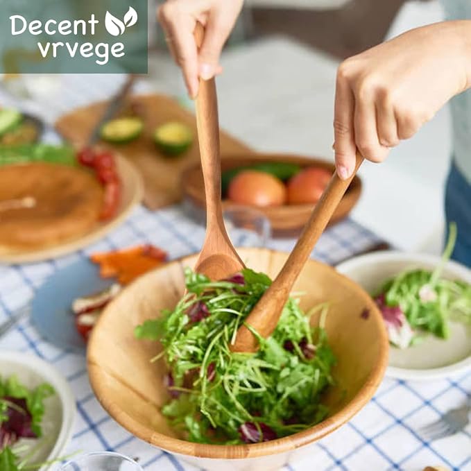 Wooden Spoons for Cooking, Wood Spoon Set of 2, Kitchen Serving Ladle Scoop Utensil, Heat Resistant Nonstick Cookware Server Spoon,Stirring Food, Mixing Salad, Easy to use
