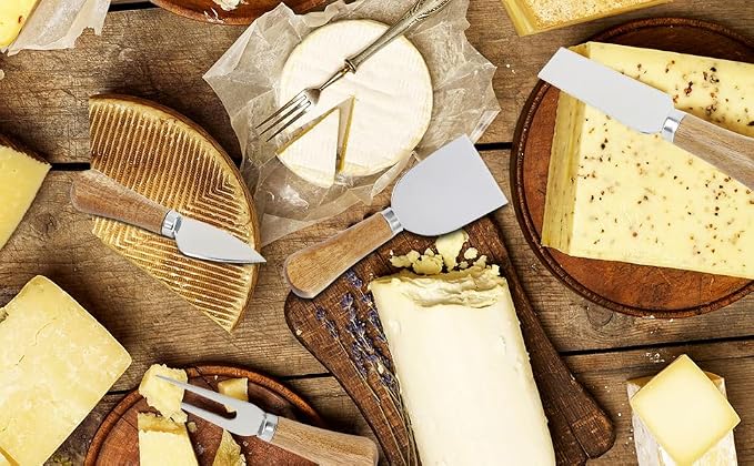 6 Piece Cheese Knives Set with Wooden Handle, Mini Steel Stainless Cheese knife set for Charcuterie and Cheese spread, Perfect for Cheese Slicer and Butter Cutter (Cheese Knife Set-6)