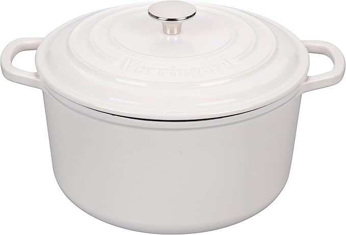VORRINGARD Enameled Cast Iron Dutch Oven Pot with Lid, for Sourdough Bread Baking, Round Dutch Ovens, 6 Quart, White