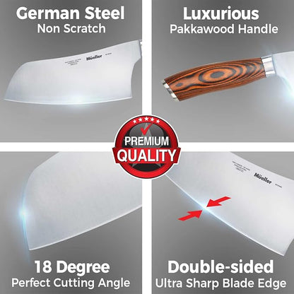 Mueller Cleaver Knife 7 Inch, Ultra Sharp German High Carbon Steel Vegetable Meat Cleaver, Multifunction Chopper Butcher Knife for Home Kitchen and Restaurant