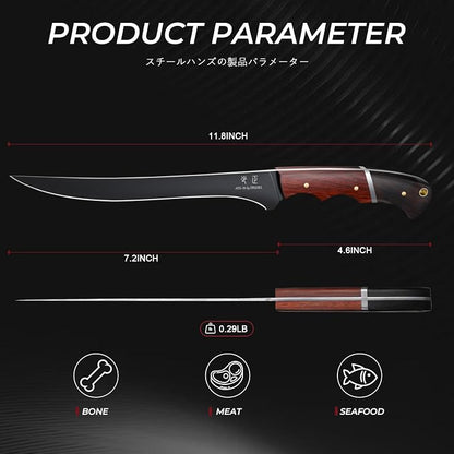DRGSKL Boning Knife 7 inch - Brisket Trimming Knives for Meat Cutting, Black Butcher Slicing Knives with Full Tang Handle, Kitchen Fillet Knife for Birthday Dad Mom Gift