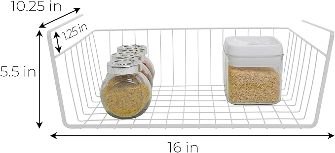 Smart Design Undershelf Storage Basket - Set of 6 - Medium - Snug Fit Arms - Steel Metal Wire Frame - Rust Resistant - Cabinet Pantry, Shelf Organizer Rack - Kitchen & Bathroom - 16 x 5.5 Inch - White