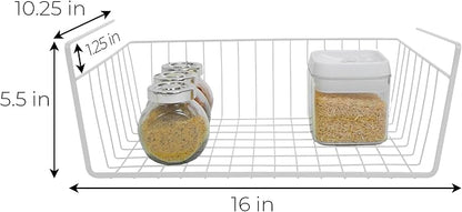 Smart Design Undershelf Storage Basket - Set of 6 - Medium - Snug Fit Arms - Steel Metal Wire Frame - Rust Resistant - Cabinet Pantry, Shelf Organizer Rack - Kitchen & Bathroom - 16 x 5.5 Inch - White