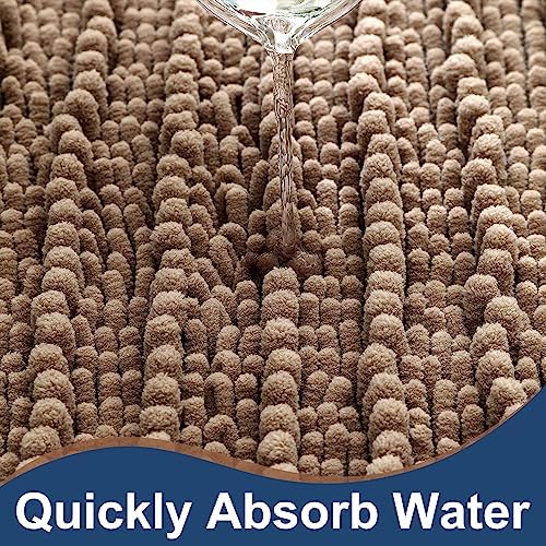 Luxury Chenille Taupe Bathroom Rugs Sets 2 Piece, Thickened Hot Melt Rubber Bottom Bath Mats for Bathroom Non Slip,Bath Rugs Quick Dry Machine Washable for Shower Mat (47"x17"+17"x24")