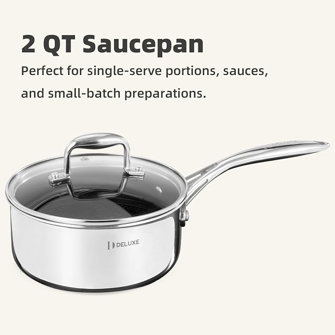 DELUXE Hybrid Ceramic Nonstick 2-Quart Saucepan, Stay-Cool Handle, Dishwasher Oven Safe, Induction Ready, PFOA Free Compatible with All Cooktops for Home Daily Cooking,Breakfast Oatmeal