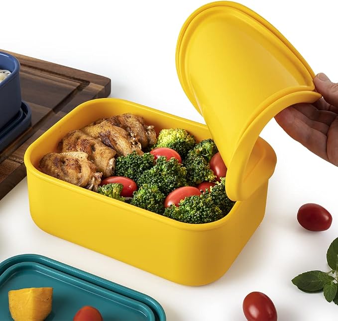 FENGCHEN Silicone Food Storage Containers Set - 4 Sizes & Colors - Meal Prep, Freezer to Oven - BPA Free, Stackable