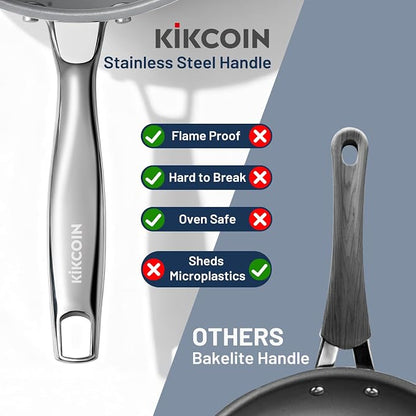 Kikcoin Non Stick Frying Pans, 3 Pack Ceramic Frying Pan for Cooking, 8+9.5+11 Inch Omelette Pans Set with Stay Cool Handle, Induction Ready, Free of PFAS PFOA PTFE, Oven/Dishwasher Safe