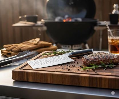 KANKA Grill 7" Damascus Steel Meat Cleaver Knife - Heavy Duty Butcher, Chopper, Razor Sharp, 67 Layers, G10 Black Fiberglass Handle, High Carbon Blade for Meat, Vegetables & Bone Cutting
