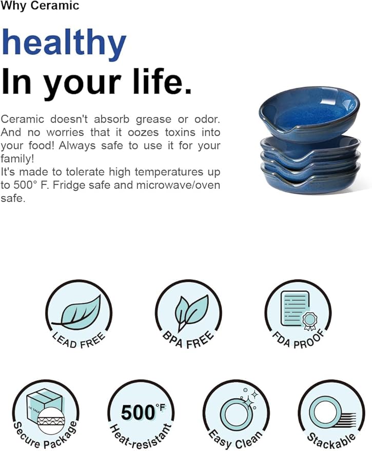 LE TAUCI Ceramic Spoon Rest for kitchen, 4.8 Inches Spoon Holder for Stove Top, Coffee Spoon Rest, Spoon Cradle, Kitchen Basics, Kitchen Accessories For Utensils, Set of 4, Ceylon blue