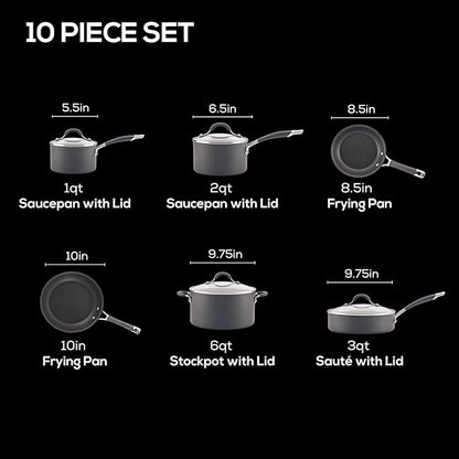 Circulon Radiance Hard-Anodized Nonstick Cookware Set, Kitchen Pots and Pans Set, 10-Piece, Gray