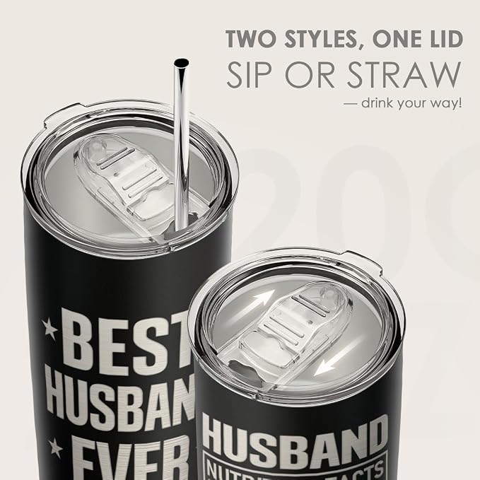 SANDJEST 20oz Insulated Tumbler for Husband, Stainless Steel Travel Mug with Lid, Best Husband Ever Coffee Cup for Men, Boyfriend Birthday Christmas Valentine