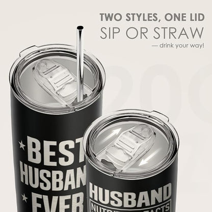 SANDJEST 20oz Insulated Tumbler for Husband, Stainless Steel Travel Mug with Lid, Best Husband Ever Coffee Cup for Men, Boyfriend Birthday Christmas Valentine