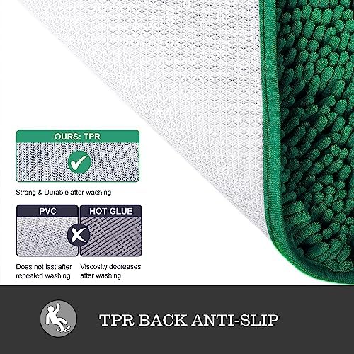Yeaban Chenille Emerald Bathroom Rug 20"x32", Non-Slip Rubber Backing