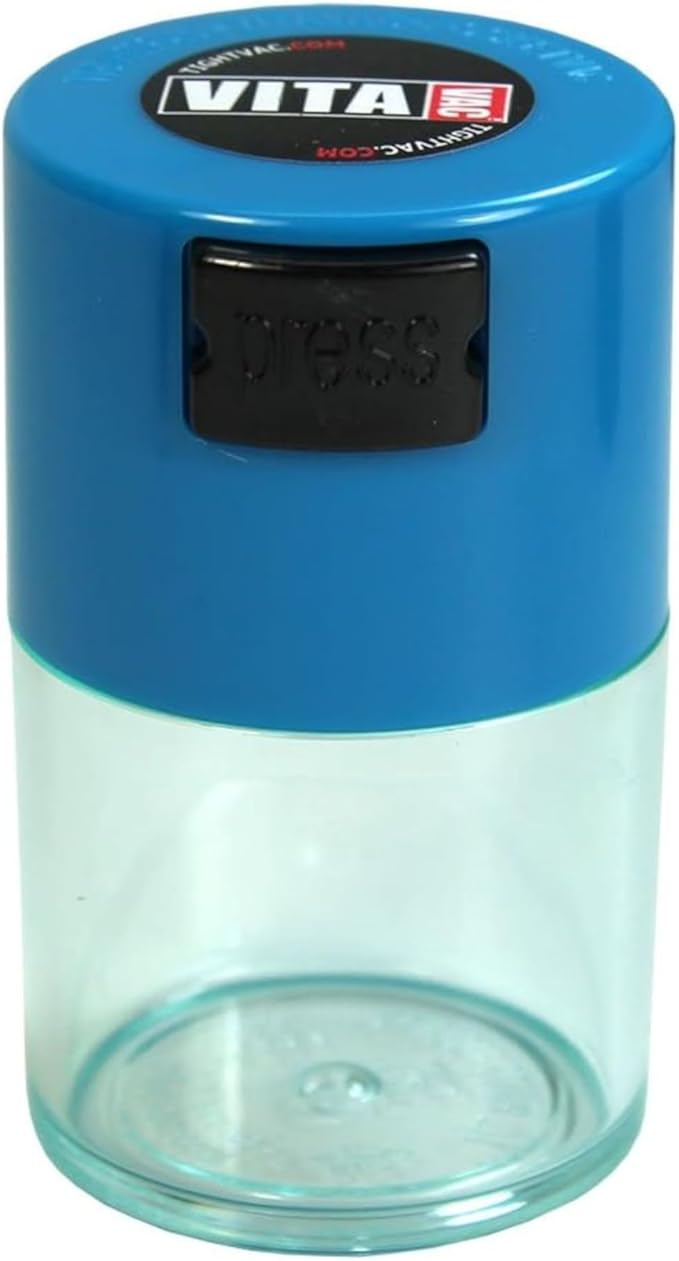 Vitavac - 5g to 20 grams Airtight Multi-Use Vacuum Seal Portable Storage Container for Dry Goods, Food, and Herbs - Light Blue Clear