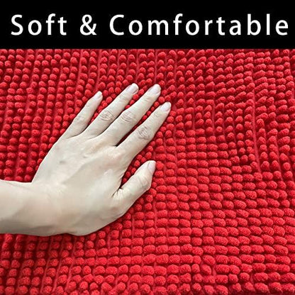 Chenille Bath Mat Microfiber Floor Mat Baby Bath Mat for Kids Washable Bathroom Dry Fast Water Absorbent Shower Mat Area Rugs (23.6" x 34.6", Red)