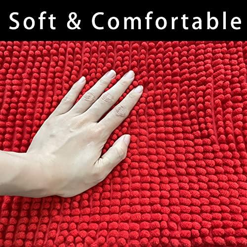 Chenille Bath Mat Microfiber Floor Mat Baby Bath Mat for Kids Washable Bathroom Dry Fast Water Absorbent Shower Mat Area Rug (15.3" x 23.2", Red)