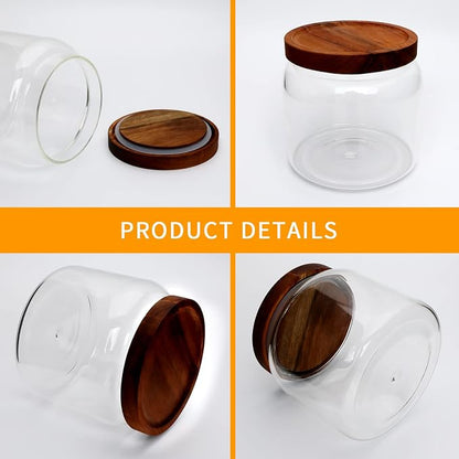 Glass Jars,Set of 4 Glass Food Storage Containers with Wooden Lids,Clear Glass Canister Sets for Sugar,Tea,Coffee,Snack,Spice,Herbs(33 oz/ 1000 ml)