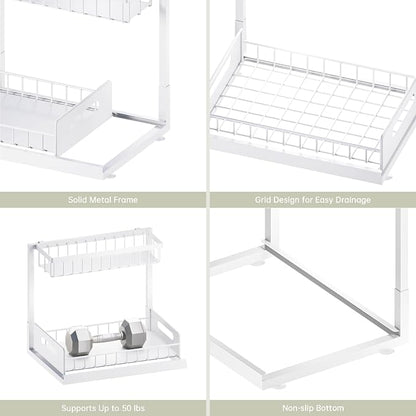 Under Sink Organizer and Storage, Slide Out Cabinet Organizer, Pull Out Sink Shelf for Kitchen Bathroom Laundry, 1 Pack White