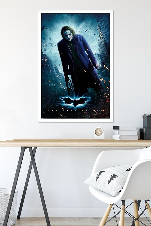 Trends International DC Comics Movie - The Dark Knight - The Joker - One Sheet Wall Poster, 22.375" x 34", White Framed Version