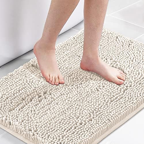 H.VERSAILTEX Microfiber Bath Rugs Chenille Floor Mat Ultra Soft Washable Bathroom Dry Fast Water Absorbent Bedroom Area Rugs, 24 x 36 - Inch, Ivory