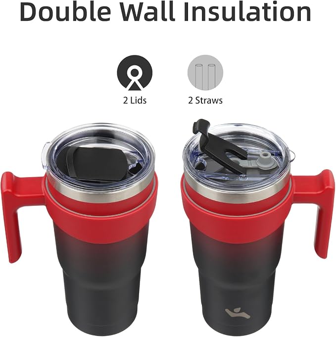 Konokyo 20 oz Tumbler with Handle and 2 Straw 2 Lid, Insulated Water Bottle Stainless Steel Vacuum Cup Reusable Travel Mug,Mystic Moon