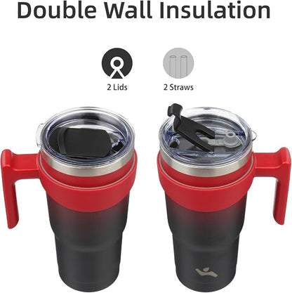 Konokyo 20 oz Tumbler with Handle and 2 Straw 2 Lid, Insulated Water Bottle Stainless Steel Vacuum Cup Reusable Travel Mug,Mystic Moon