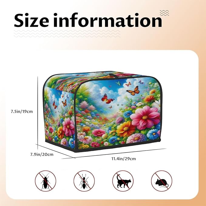 2 Slice Spring Colored Flowers Toaster Cover Waterproof Dust Fingerprint Bread Machine Cover Washable Kitchen Appliance Protector For Home Kitchen Bakeware Table Decor Women Gifts