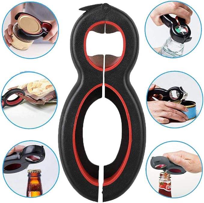 Medsuo Jar Opener 6 in 1 Multi Function Bottle Opener Manual Opener Get Lids Off Easily Portable Lid Twist Off Non-Slip for Weak Hands Seniors with Arthritis and Anyone with Low Strength
