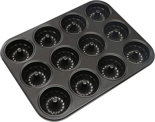 Webake Mini Fluted Tube Cake Pan, Non-Stick 2.8 Inch Cake Baking Pan, Heavy Gauge Carbon Steel (12-Cavity)