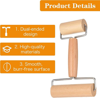 JJUNW Small Rolling Pin, Pizza Dough Roller, Non Stick Wood Pastry Roller, Dough Baker Roller Set for Home Kitchen Baking Cooking(4.4in, 2.87in)