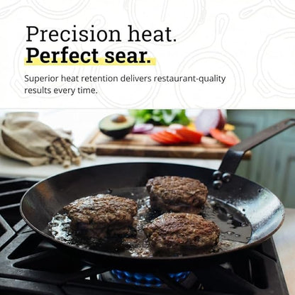 Lodge 12 Inch Carbon Steel Skillet - PFAS-Free Pre-Seasoned Carbon Steel Frying Pan for High-Heat Searing - Long Handle Design for Omelets, Grilling, and Campfire Cooking, Black - Made in the USA