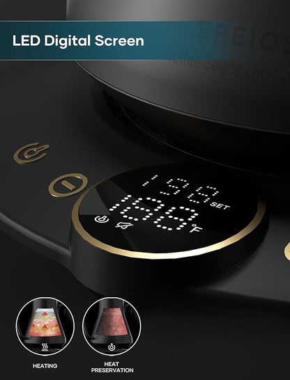 INTASTING Gooseneck Electric Kettle with ±1℉ Temperature Control for Pour Over Coffee & Tea, Quick Heating, BPA-Free Stainless Steel, Built-in Brew Timer, 1500W/0.9L (Ebony Black)