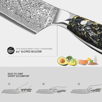 KEENZO Kiritsuke Knife 8 inch, Professional Chef Knife, Razor Sharp Japanese Hand Forged 67 Layers Damascus Steel Cooking Knife for Cooking,Kitchen,Gold Foil Resin Handle with Gift Box