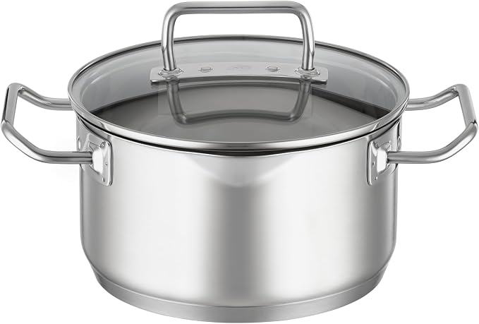 Rösle EXPERTISO Cookware Collection 7.9 in. Stainless Steel High Casserole Pot with Glass Lid