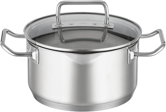 Rösle EXPERTISO Cookware Collection 7.9 in. Stainless Steel High Casserole Pot with Glass Lid