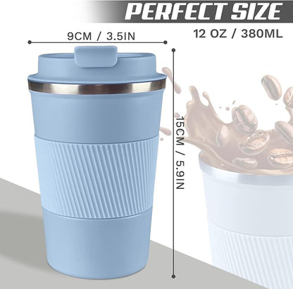 SPLMIFA Vacuum-Insulated Stainless Steel Travel Coffee Mug, Leak-Proof Reusable Coffee Cup with Lid - Keep Hot & Cold Drinks for Hours, Durable Insulated Tumbler for Men & Women(3rd-Light Blue, 12OZ)