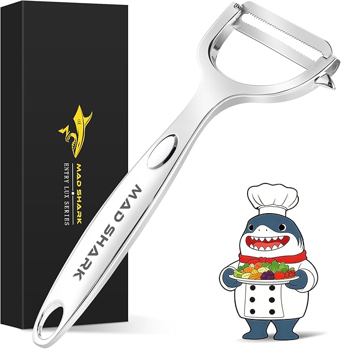 MAD SHARK Ultra Sharp Vegetable Peelers for Kitchen 10 Years No Rust Stainless Steel Serrated Potato Peeler Easy to Use Y Peeler with Durable Non-Slip Ergonomic Grips for Carrots, Fruits, Veggie