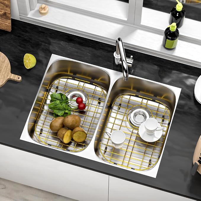 Gold Sink Protectors for Kitchen Sink 16.1"L X 13"W, Sink Rack for Bottom of Sink, Stainless Steel Sink Grid, Rust Resistant Metal Sink Protector with Sink Strainer