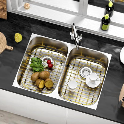 Gold Sink Protectors for Kitchen Sink 16.1"L X 13"W, Sink Rack for Bottom of Sink, Stainless Steel Sink Grid, Rust Resistant Metal Sink Protector with Sink Strainer