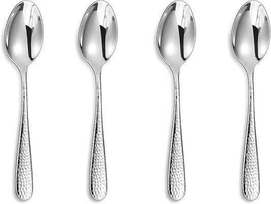 KEAWELL Premium 4-Piece Louise Hammered Spoons Set, 18/10 Stainless Steel, Set of 4, Fine Spoon Set with Round Edge, Dishwasher Safe (5.6" Small Spoons)