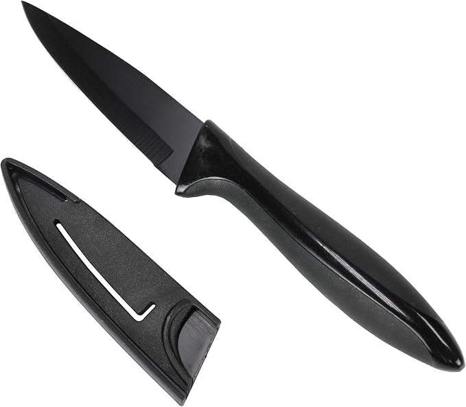 Chef Craft Premium Paring Knife with Sheath, 3 inch Blade 8 inches in Length, Black