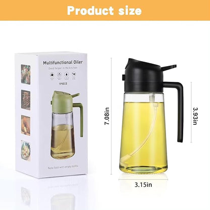 Olive Oil Sprayer for Cooking – Refillable Glass Cooking Spray Bottle, 2-in-1 Oil Dispenser Mister for Air Fryer, BBQ Grill, Frying, Baking & Salad – Non-Aerosol Food Grade Kitchen Gadget (Black)