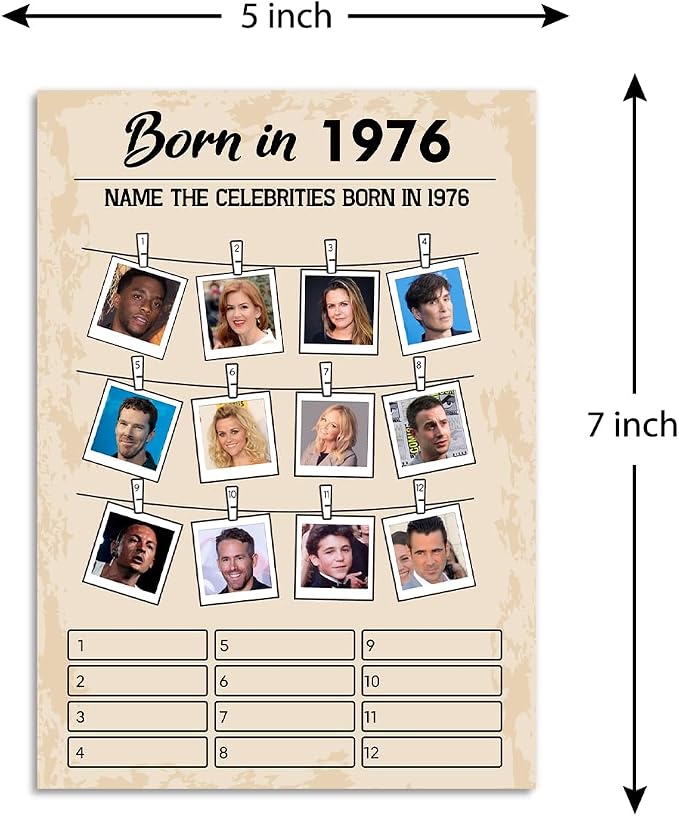 QUPT 50th Birthday Party Games, Born in 1976 Games Bundle, Set of 5 Activities for 10 Guests, Birthday Party Supplies for Adults, Pack of 50 Cards