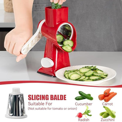 KEOUKE Rotary Cheese Grater Pro 6 in 1 - Shredder Crinkle Slicer Grinder Ice Shaver, Stable Suction, Time-saving Easy Use & Clean, Safe Morden Kitchen Tool for Cheese, Vegetable, Nuts, Chocolate