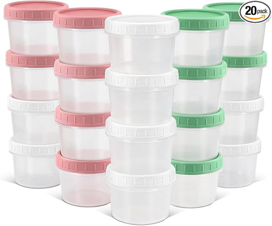 DEMORA 4 oz Small Plastic Containers with Twist on Lids [20 Sets], Stackable Little Food Storage Containers for Snack Lunch Meal Prep Salad Dressings, Freezer/Microwave/Dishwasher Safe, BPA Free