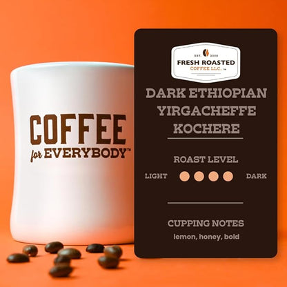 Fresh Roasted Coffee, Dark Ethiopian Yirgacheffe Kochere Drip Ground Coffee, Dark Roast, Kosher, 12 oz