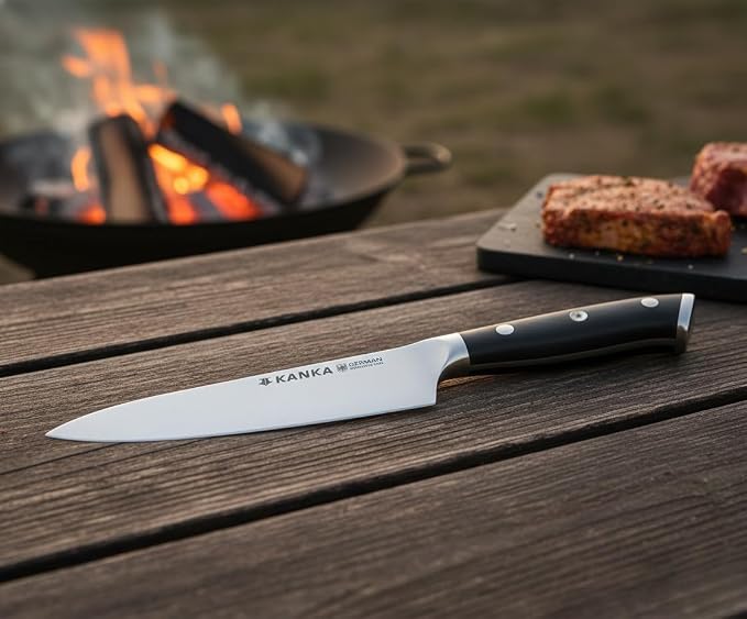 KANKA 5 Inch Utility Kitchen Knife – German Stainless Steel Professional Cutlery with Premium Fiberglass Handle, Razor Sharp Blade for Cutting, Slicing, Carving, Peeling, Fruit & Meat