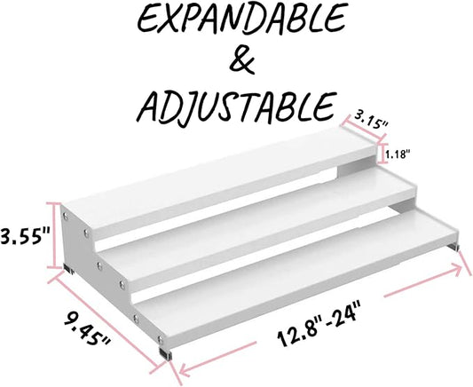 Step Can Organizer, Metal Tiered Spice Rack for Kitchen Counter, 3-Tier Storage Shelf for Canned Food （2Packs/White/Without holes
