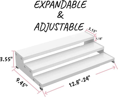 Step Can Organizer, Metal Tiered Spice Rack for Kitchen Counter, 3-Tier Storage Shelf for Canned Food （1Pack/White/Without holes