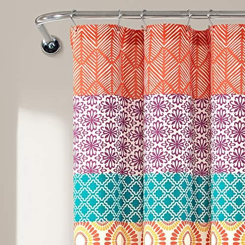 Lush Decor Bohemian Stripe Shower Curtain, 72" W x 72" L, Fuchsia & Orange - Bathroom Curtain - Striped Shower Curtain - Boho Decor - Fabric Shower Curtains